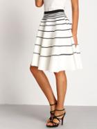 Romwe White Striped A-line Skirt