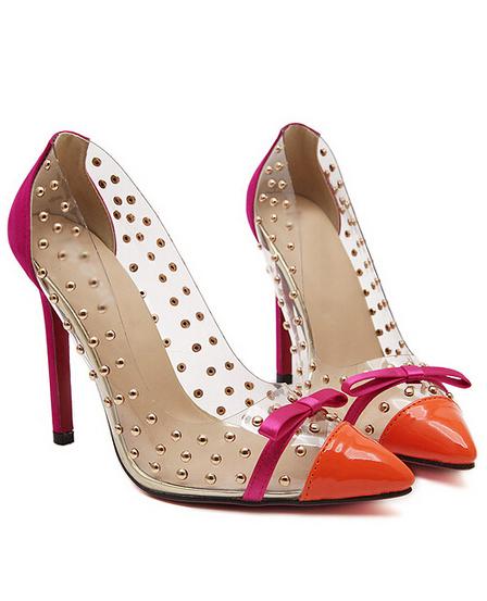 Romwe Orange With Bow Rivet High Heeled Pumps