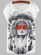Romwe White Graphic Print Slub T-shirt