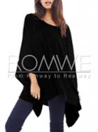 Romwe Black Cape Style Asymmetric Oversized Knitwear