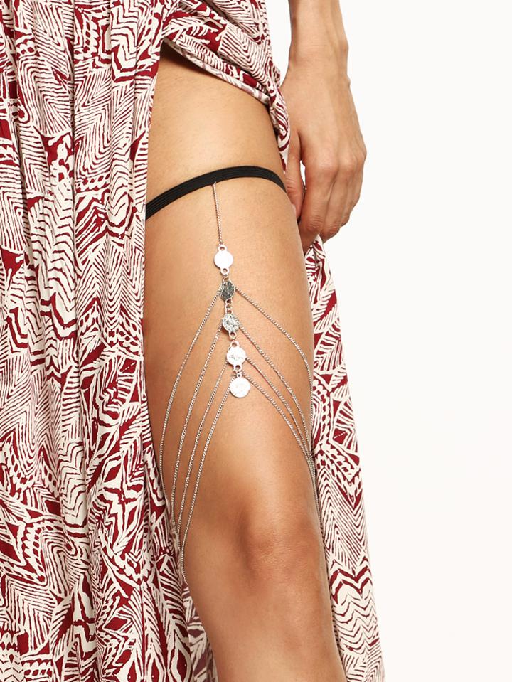 Romwe Silver Layered Coin Pendant Thigh Chain