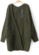 Romwe Cable Knit Loose Green Cardigan
