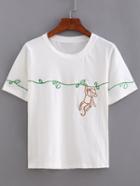 Romwe Monkey Embroidered T-shirt