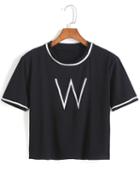 Romwe W Print Black T-shirt