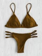 Romwe Braided Strap Seam Bikini Set