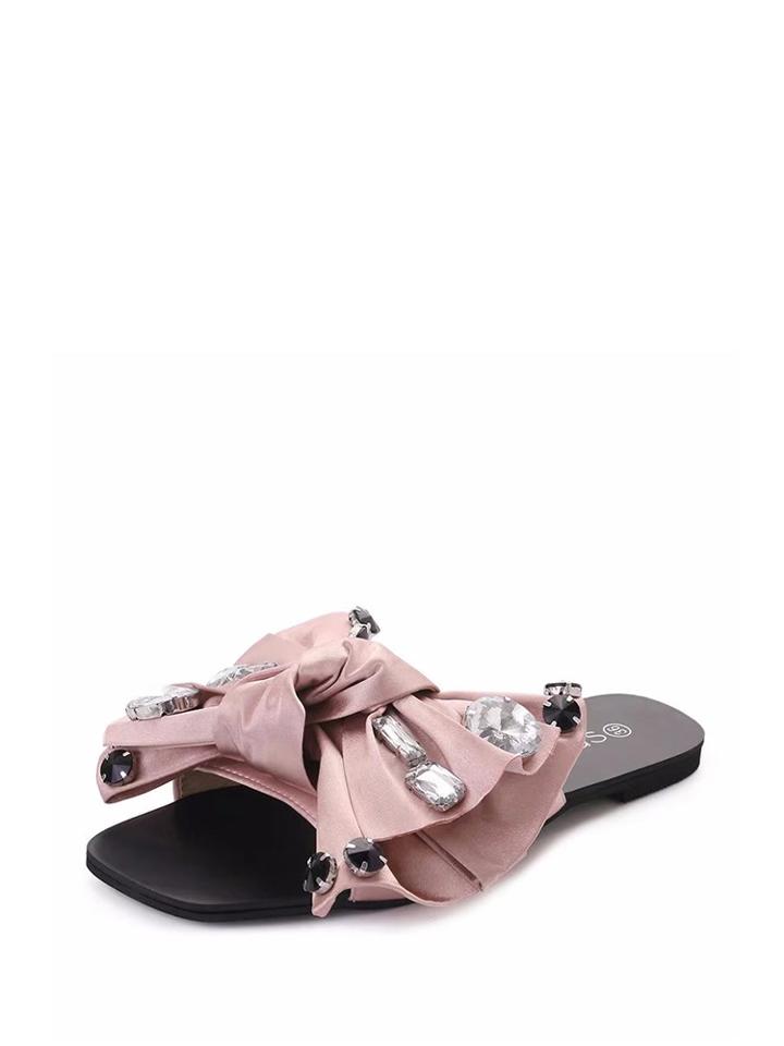 Romwe Rhinestone Embellished Bow Slippers