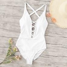 Romwe Criss Cross One Piece Swimsuit