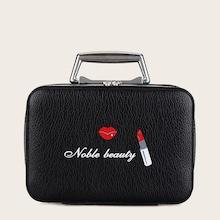 Romwe Lipstick Print Make Up Bag