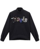 Romwe Black High Neck Letters Embroidered Loose Sweatshirt