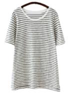Romwe Black White Short Sleeve Stripe Casual T-shirt