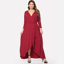 Romwe Plus Surplice Front Wrap Dress