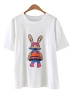 Romwe White Short Sleeve Rabbit Print Casual T-shirt
