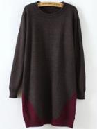 Romwe Coffee Color Block Ribbed Trim Sweater Dress