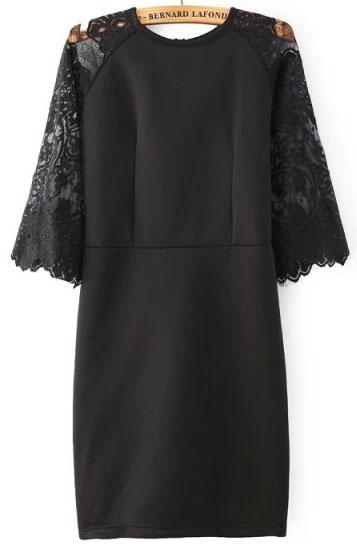 Romwe Lace Half Sleeve Sheer Bodycon Black Dress