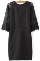 Romwe Lace Half Sleeve Sheer Bodycon Black Dress