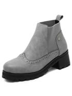 Romwe Grey Round Toe Pu Elastic Boots
