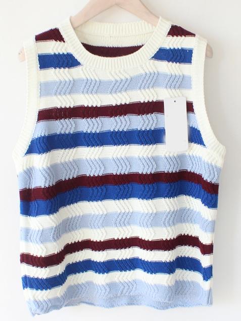 Romwe Sleeveless Striped Knit Sweater