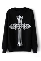 Romwe Cross Print Black Casual Sweatshirt