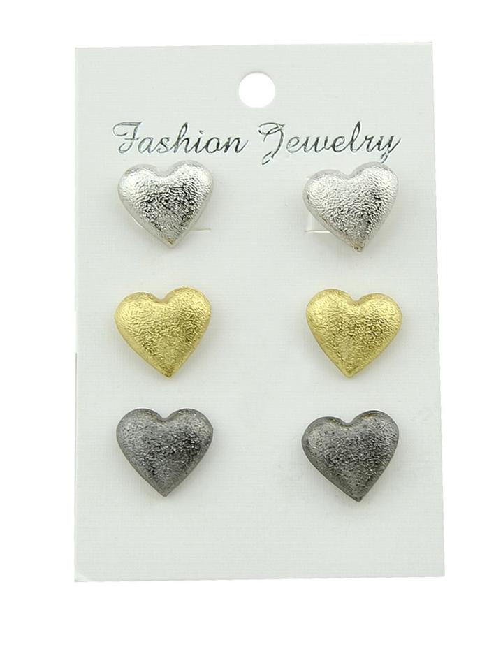 Romwe 3pcs/set Gold And Silver Black Love Female Earrings