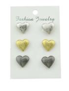 Romwe 3pcs/set Gold And Silver Black Love Female Earrings