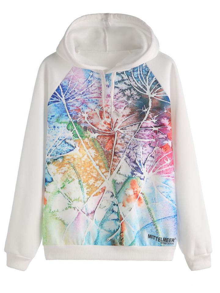 Romwe White Graphic Print Drawstring Hooded Sweatshirt