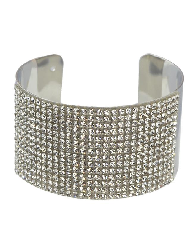 Romwe White Rhinestone Oversized Cuff Bracelet