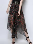Romwe High Waist Wide Leg Flower Print Black Pant