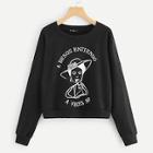 Romwe Figure Letter Print Tunic Pullover