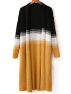 Romwe Color Block Long Cardigan With Pockets