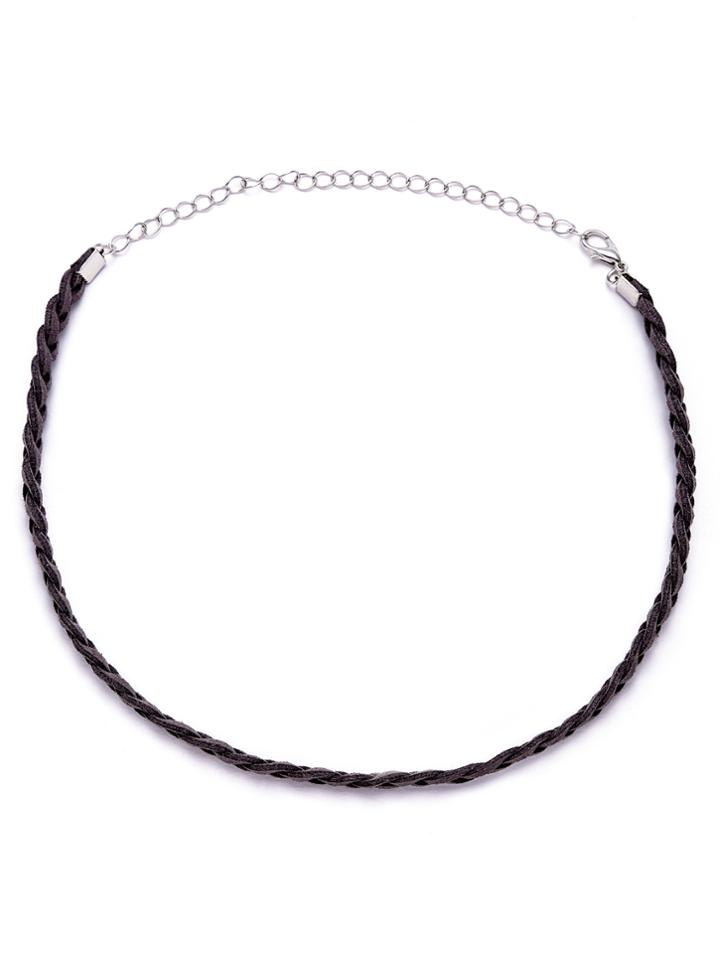 Romwe Dark Grey Braided Simple Choker Necklace