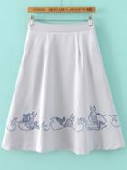 Romwe Grey Embroidery Zipper Side A Line Midi Skirt
