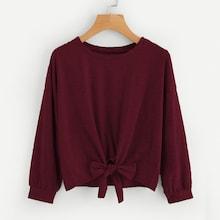 Romwe Drop Shoulder Knot Front Marled Sweatshirt