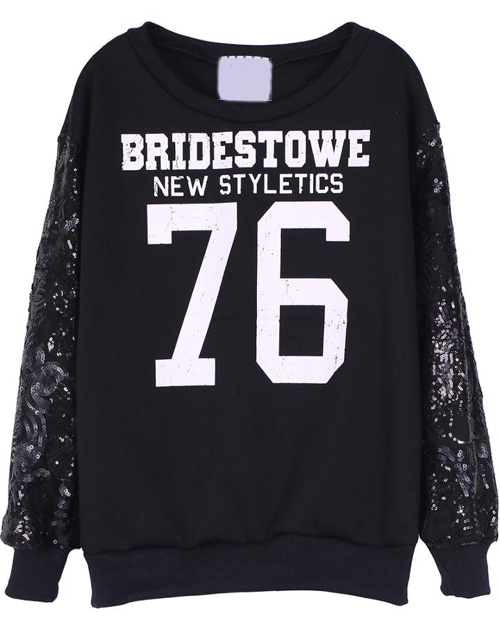 Romwe Sequined 76 Print Sweatshirt