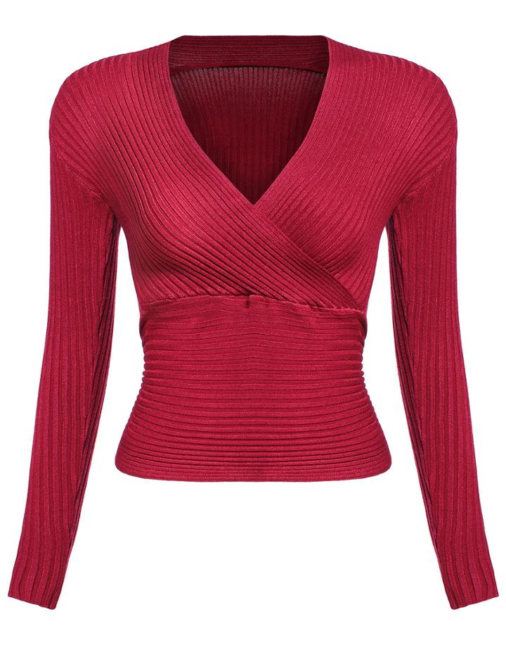 Romwe V Neck Slim Crop Sweater