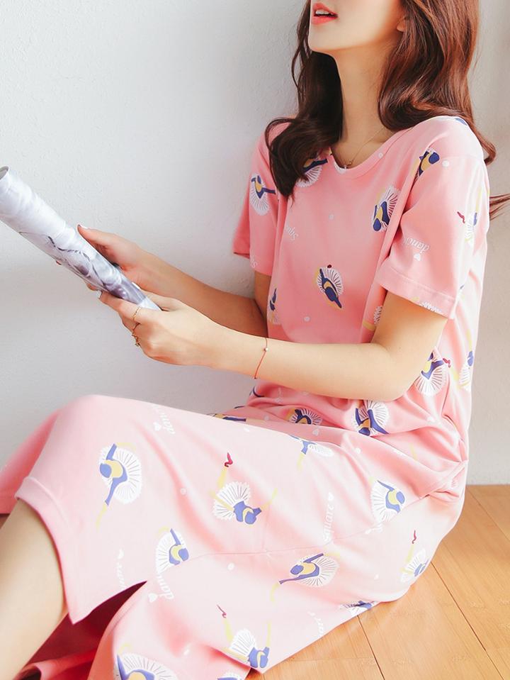 Romwe Cartoon Print Split Side Dress