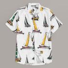 Romwe Guys Revere Collar Sailboat Print Shirt