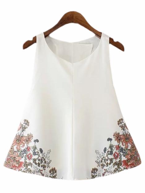 Romwe White Wrap Back Floral Print Chiffon Blouse