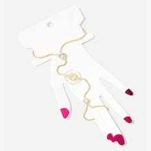 Romwe Flower & Ring Detail Bracelet With Linked Finger
