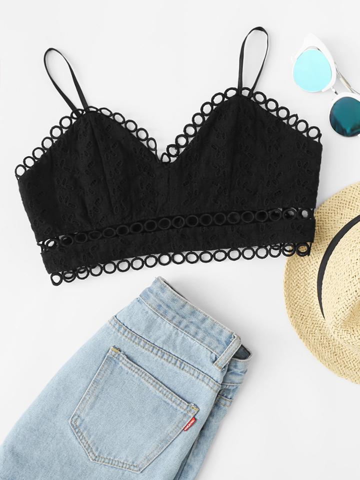 Romwe Crochet Trim Cami Crop Top