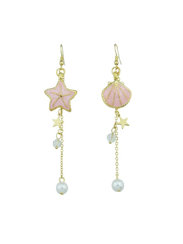 Romwe Star Shell Shape Simulated Pearl Dangle Earrings