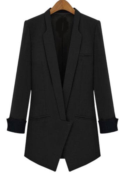 Romwe Lapel Pockets Black Blazer