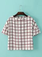 Romwe Multicolor Round Neck Frill Sleeves Plaid Blouse