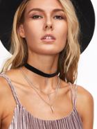 Romwe Black Velvet Layered Spike Choker Necklace