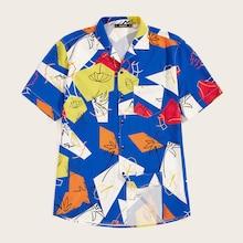 Romwe Guys Tropical Print Button Up Geo Shirt