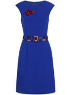 Romwe Blue Round Neck Cap Sleeve Embroidered Drawstring Dress