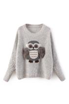 Romwe Owl Appliqued Batwing Jumper