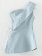 Romwe Light Blue Zipper Bandeau One Shoulder Top