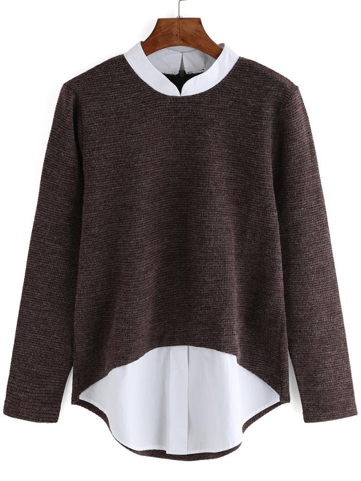 Romwe Long Sleeve Zipper Contrast Khaki Blouse