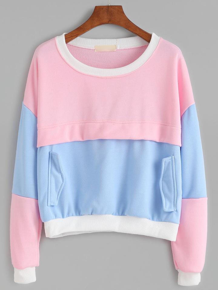 Romwe Color Block Dropped Shoulder Seam Sweatshirt