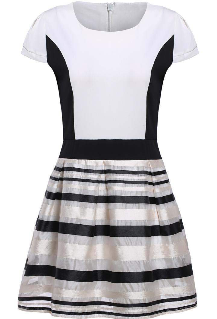 Romwe Striped Organza Black And White Dress